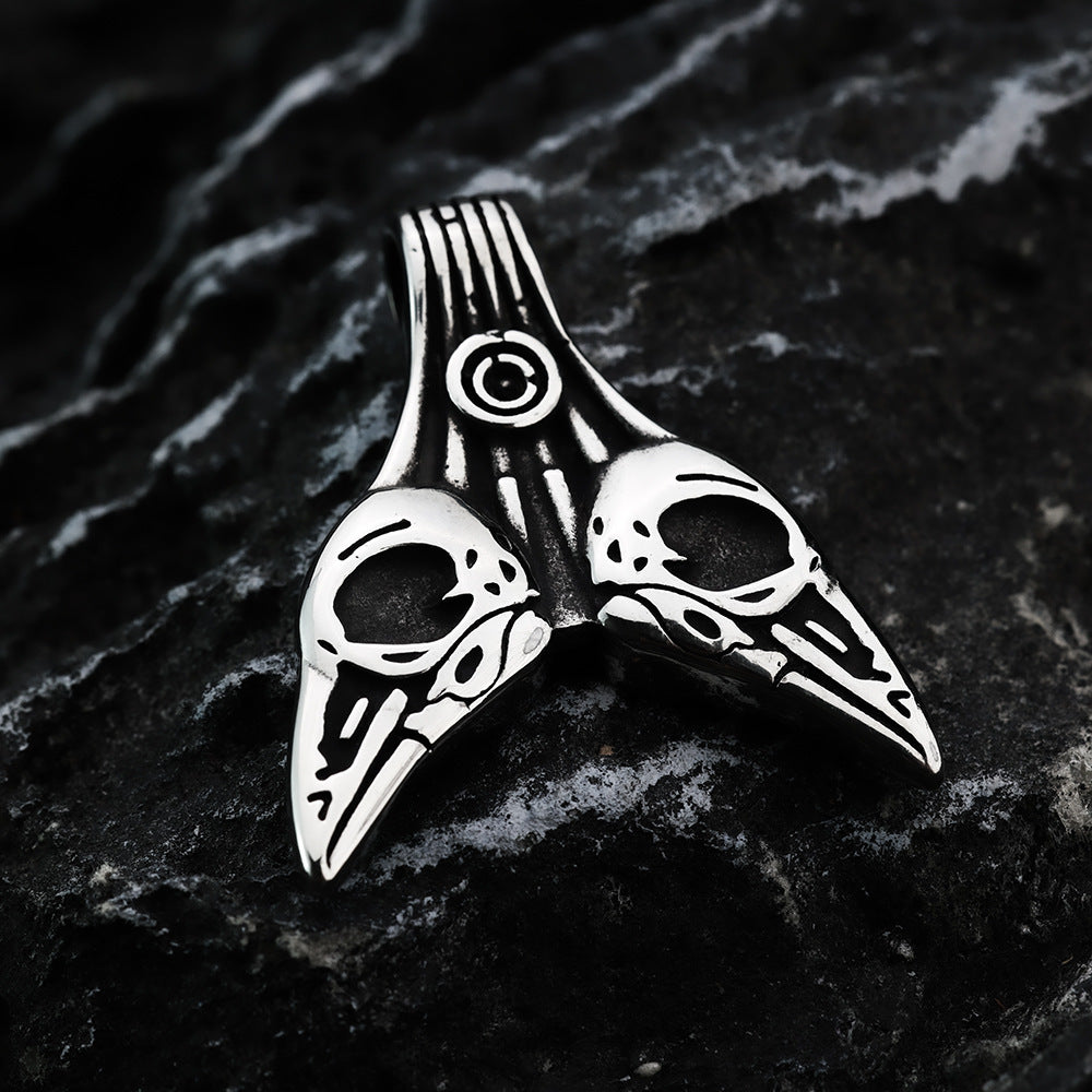 Nordic Retro Stainless Steel Double-Sided Viking Crow Pendant