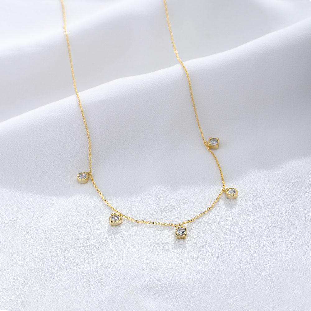 Wind Geometry Small Square Inlaid Zircon Pendant Necklace S925 Sterling Silver