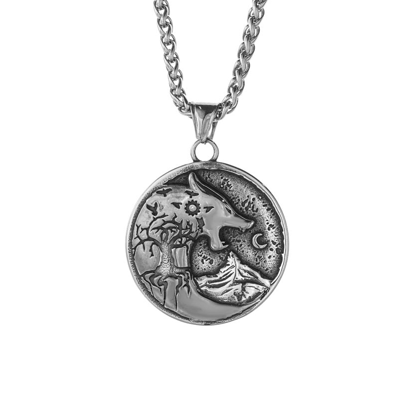 Planderful Viking Wolf Head Necklace For Men Two Color Personalized Retro Jewelry Bold Statement
