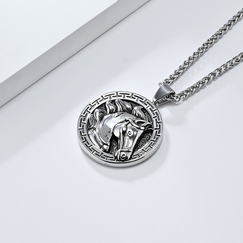 Cross-Border European-American Retro Horse Head Titanium Necklace