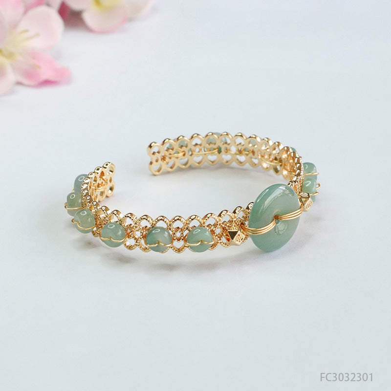 Blue Water Jadeite Peace Buckle Cuff