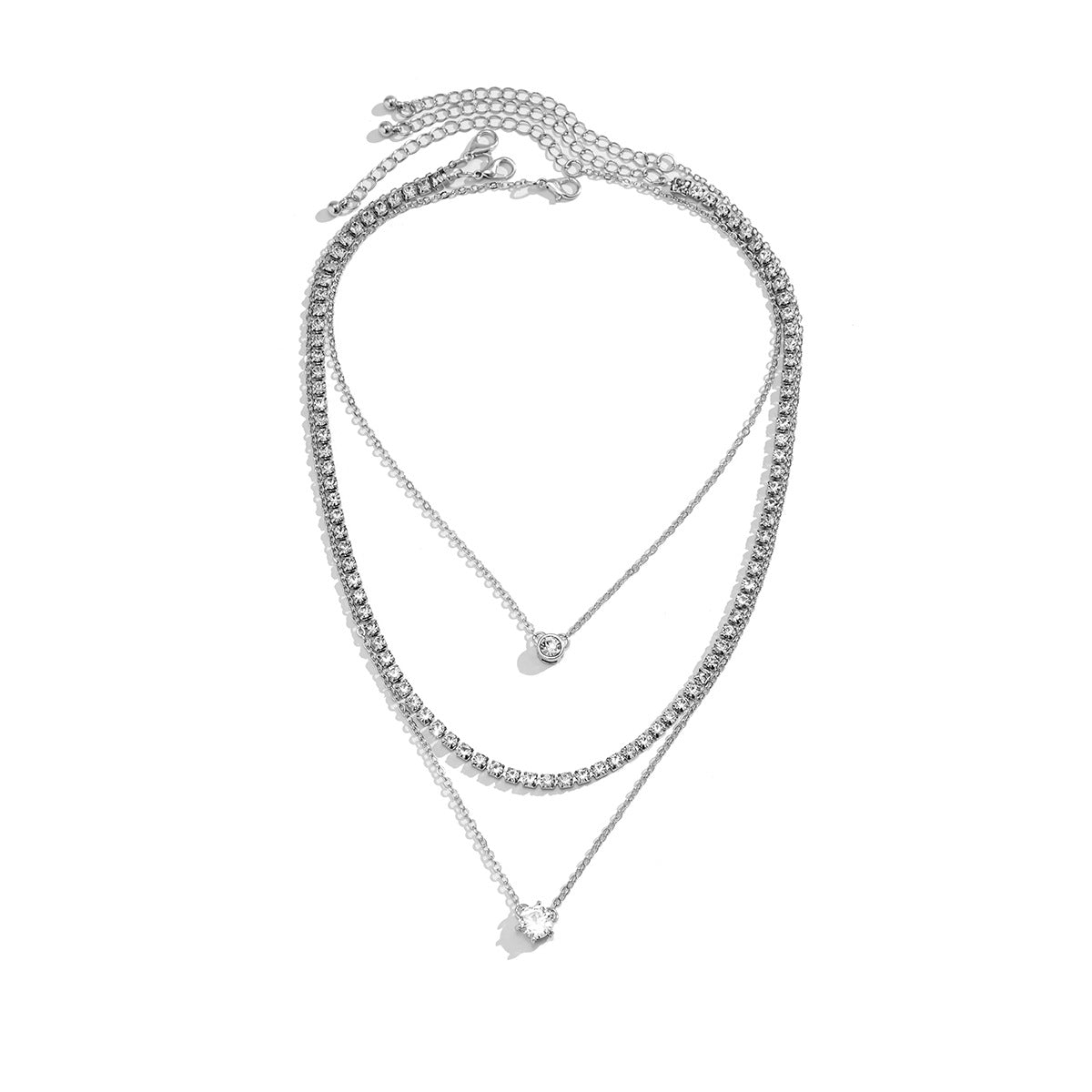Diamond Droplet Layered Necklace for Women with Geometric Chain