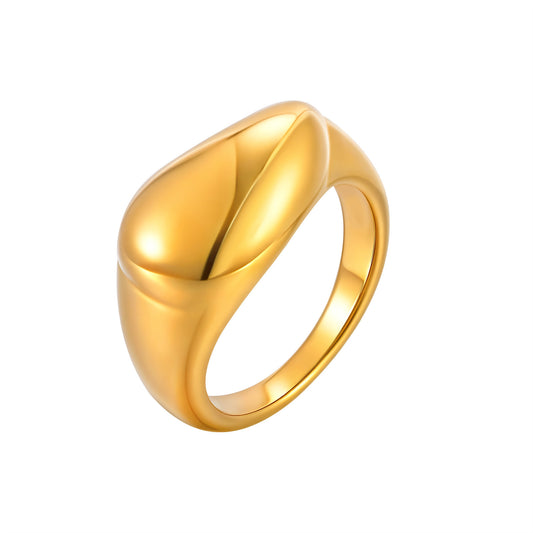 Stainless Steel Gold-Plated Water Drop Ring Women's