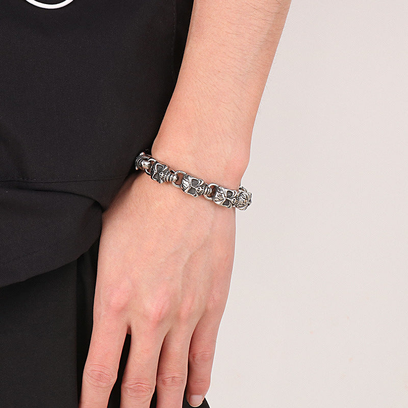 Punk-Inspired Titanium Steel Skull Bracelet for Men - Creative Ghost Head Design