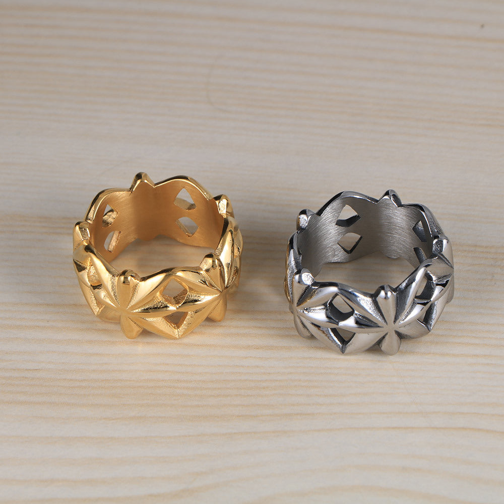 Men's Retro Punk Titanium Steel Ring with Hollow Design - Fashionable Statement Jewelry