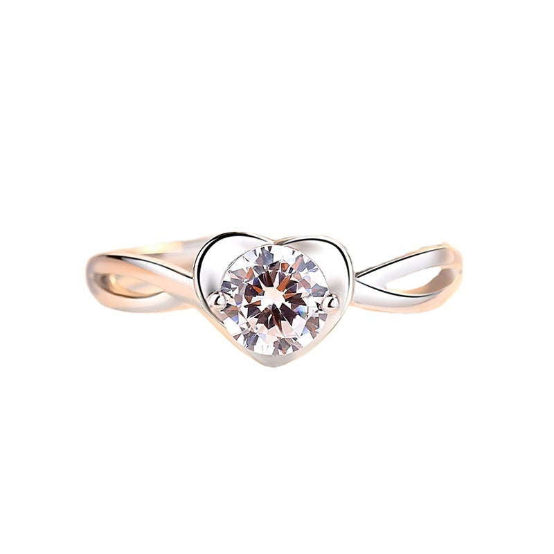 Planderful Sterling Silver Heart Ring Adjustable for Engagement Proposals with Zircon Luxurious Gift for Her