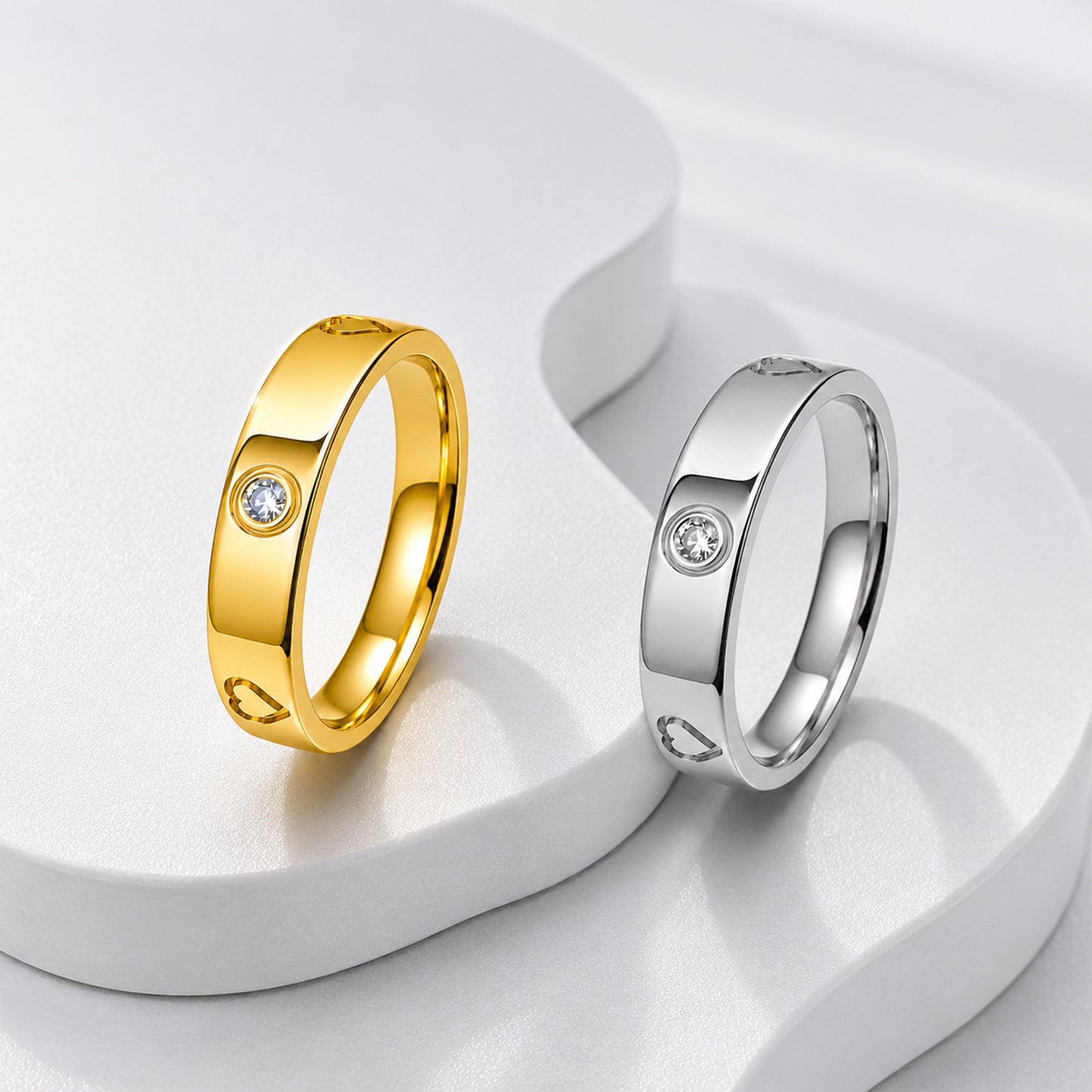 Planderful Everyday Genie Zircon Inlaid Stainless Steel Ring For Couples Unisex Luxury Statement Jewelry