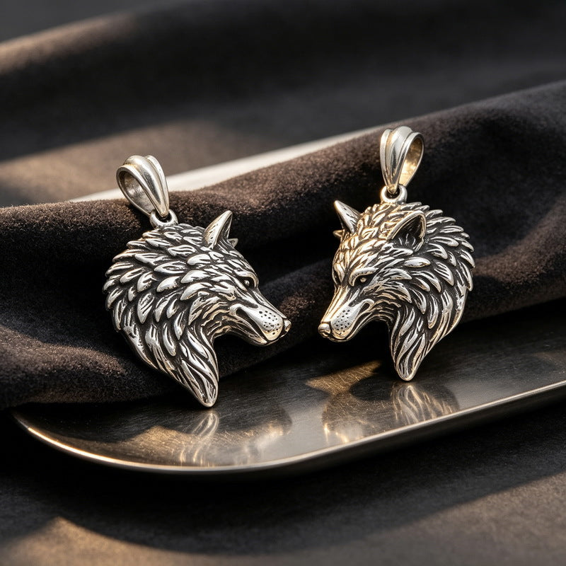 Retro And Old Animal Pendants, Punk Style Wolf Head Stainless Steel Men's Pendant Necklace