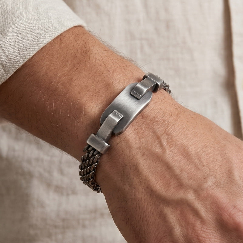 Style Rectangular Plate Mesh Chain Titanium Steel Bracelet Geometric Curved Bar
