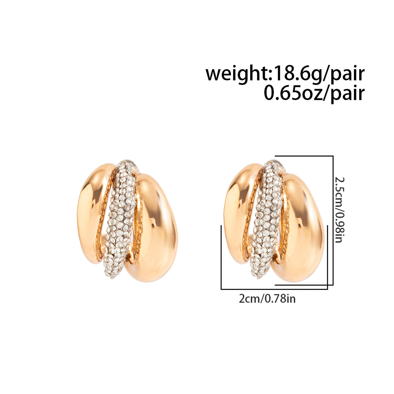 Planderful Zircon C Shaped Earrings For Women Elegant European American Style Geometric Studs