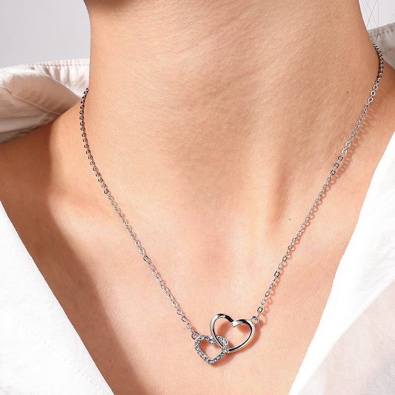 European & American Fashion Double-Ring Love Necklace - Elegant Ladies Pendant Jewelry
