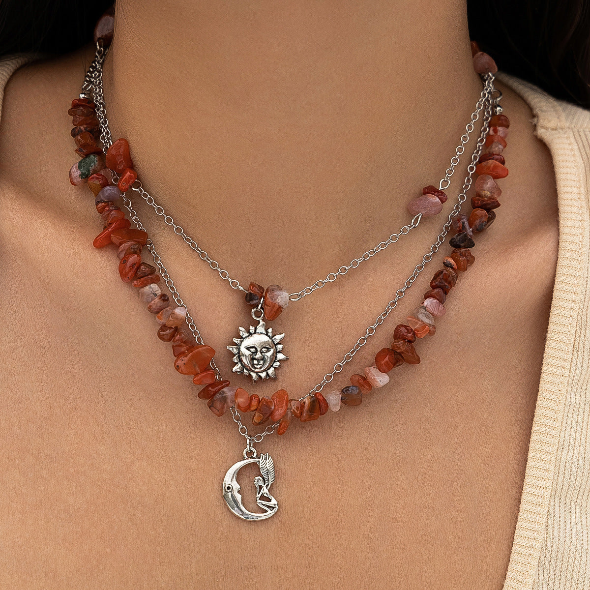 Ethnic Sun & Moon Statement Necklace
