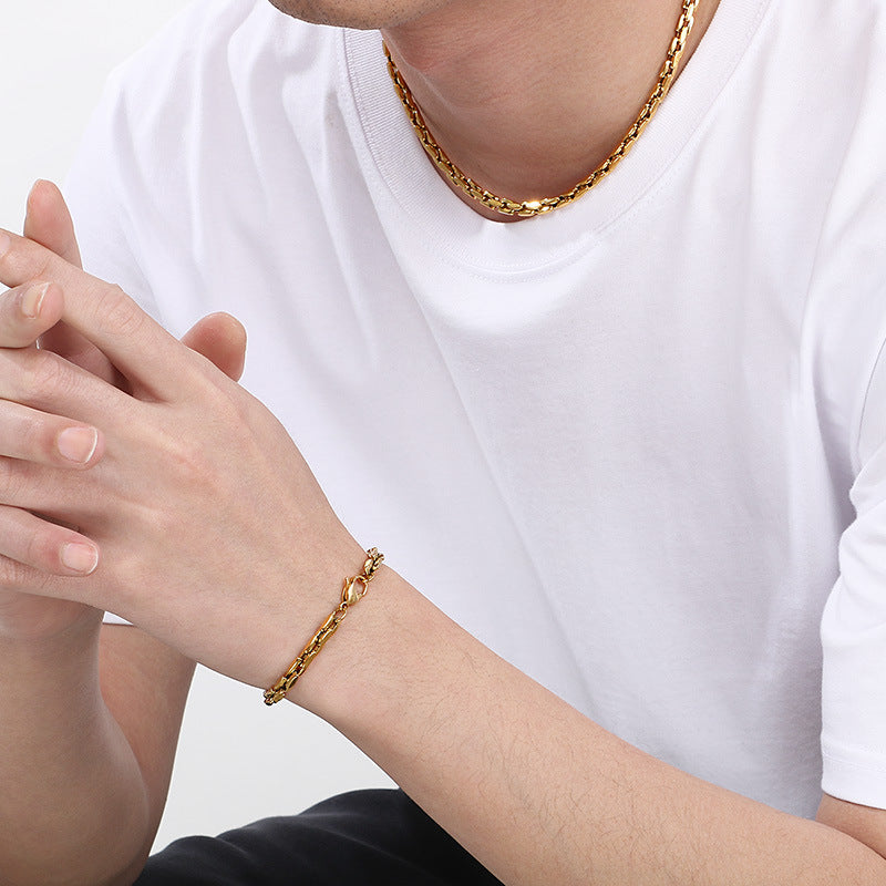 Lobster Buckle Bamboo Chain Bracelet Stainless Steel Men