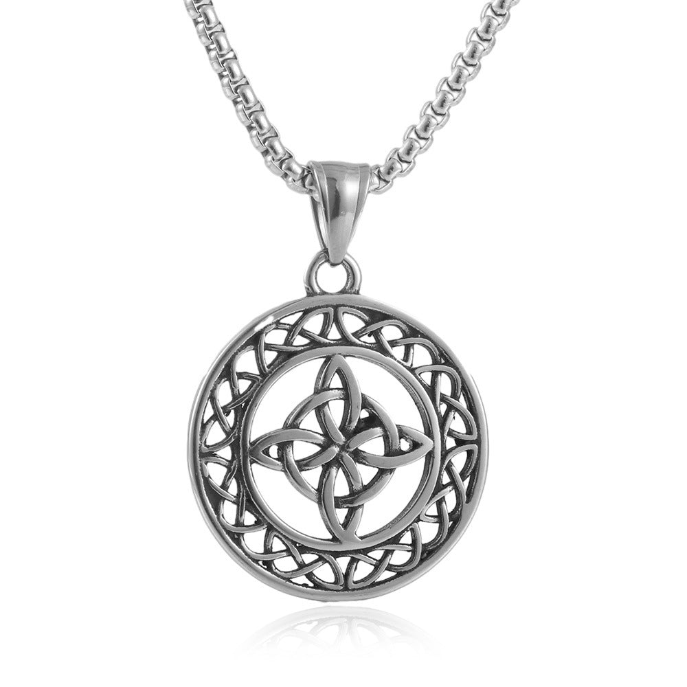 Titanium Steel Viking Hollow Knot Pendant Necklace for Men - Personalized Punk Retro Design