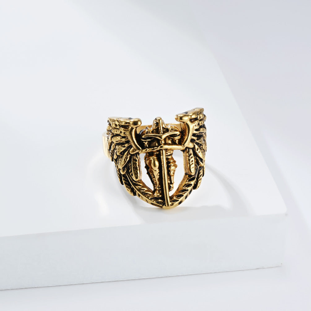Saint Michael Angel Wings Vintage Stainless Steel Ring