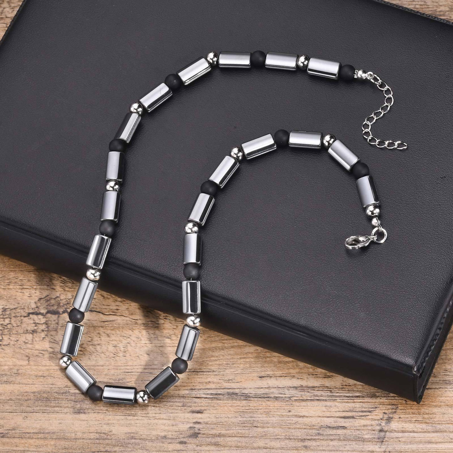 Men's Jewelry Stainless Steel Frosted Agate Beaded Necklace