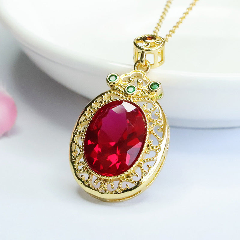 Lab-Grown Ruby Vintage Faceted Pendant — No Chain