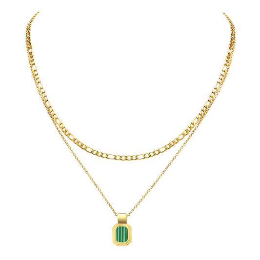 Stainless Steel Double Layer Geometric Square Tag Pendant Necklace