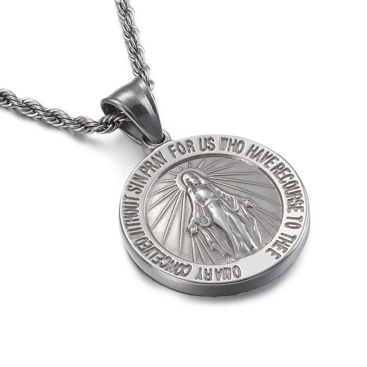 Classic Round English Letter Maria Titanium Steel Pendant for Men - European and American Style