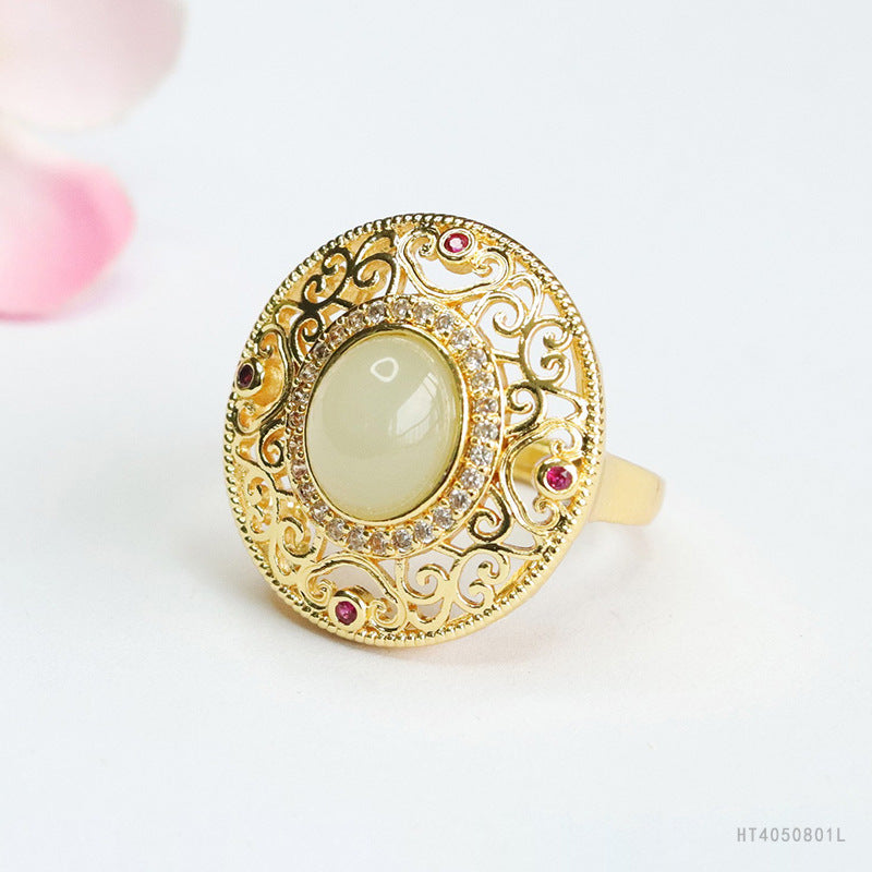 Qingshui Hetian Jade Ruyi Openwork Ring