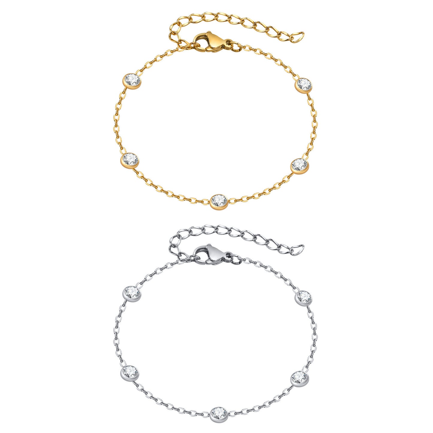 Stainless Steel Female Versatile Simple 5 White Zircon Bracelet