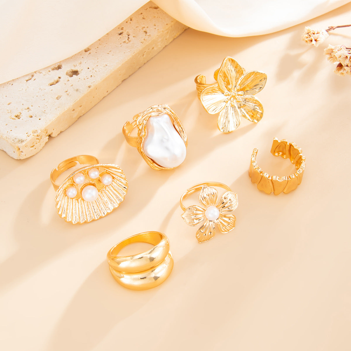 Planderful Vienna Verve Baroque Pearl Ring Open Ring Set For Elegant Women Jewelry Statement
