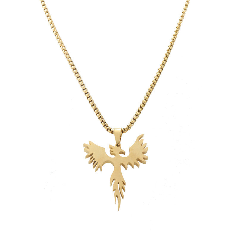Titanium Steel Retro Fire Phoenix Pendant Necklace for Men - Trendy Personalized Design