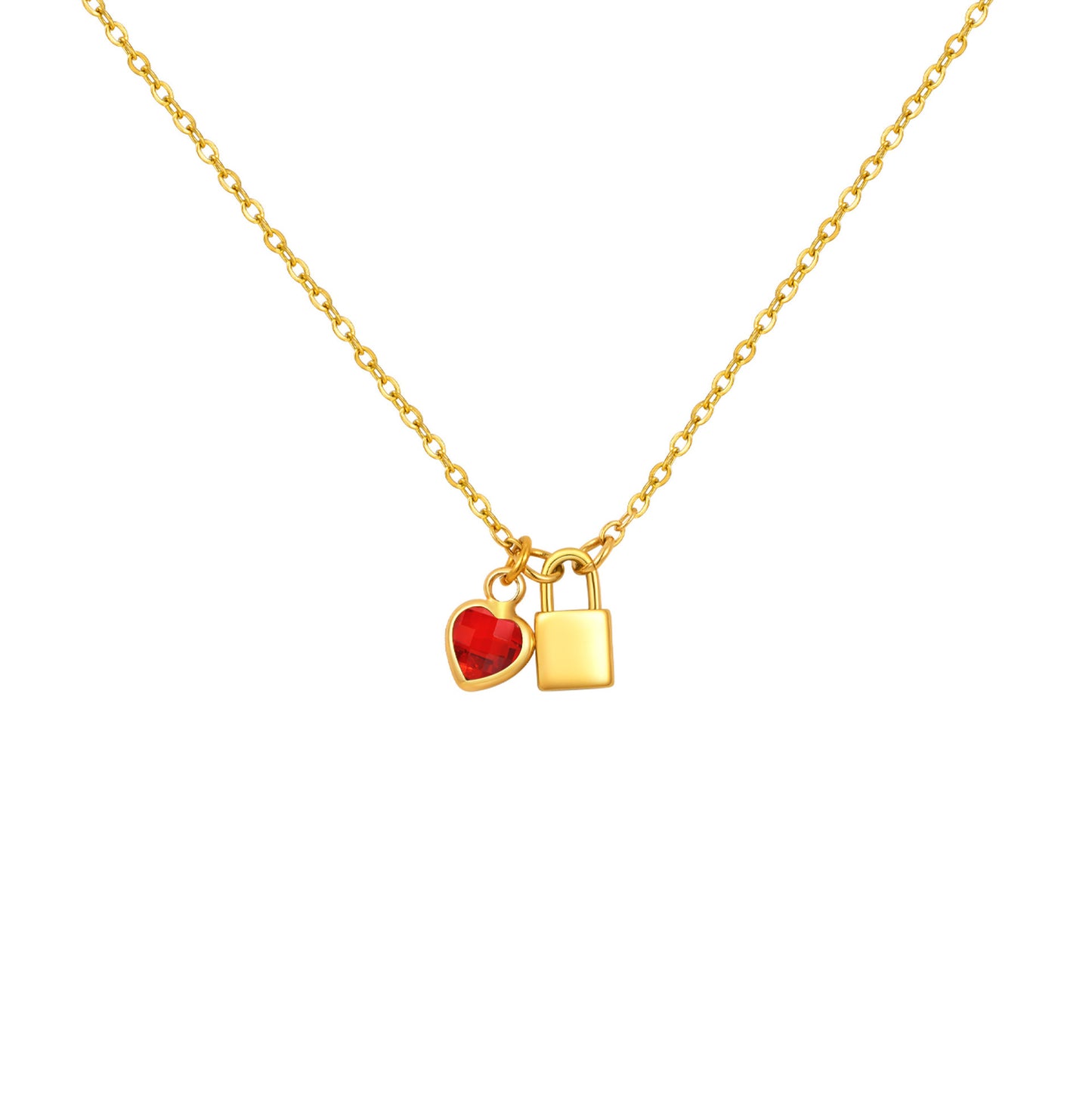 Wind Ladies Birthday Gift Stainless Steel Gold Lock Peach Heart Twelfth Necklace