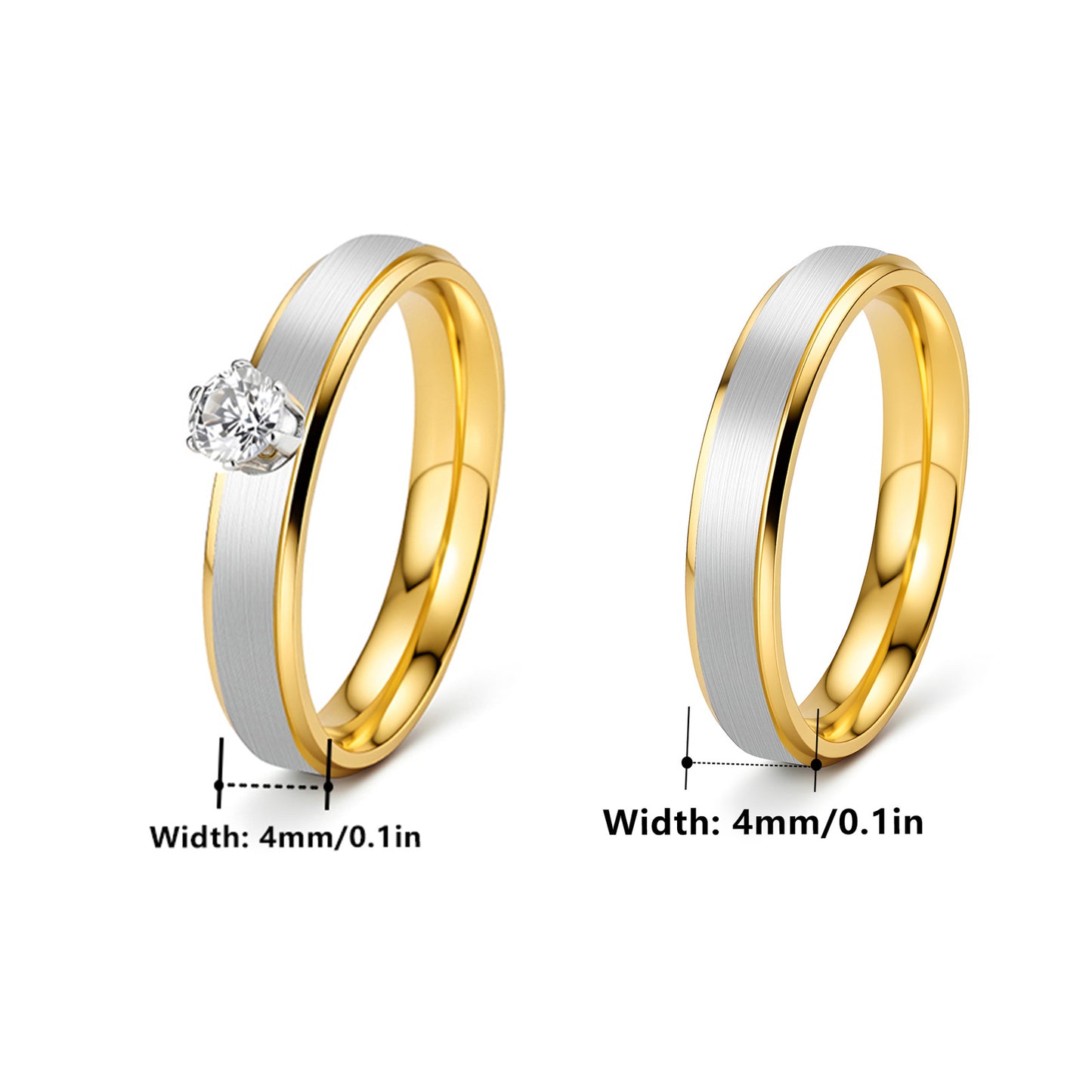 Stainless Steel Zircon Ring Two Tone Gold And Silver Elegant Unisex Couple Jewelry By Planderful Everyday Genie