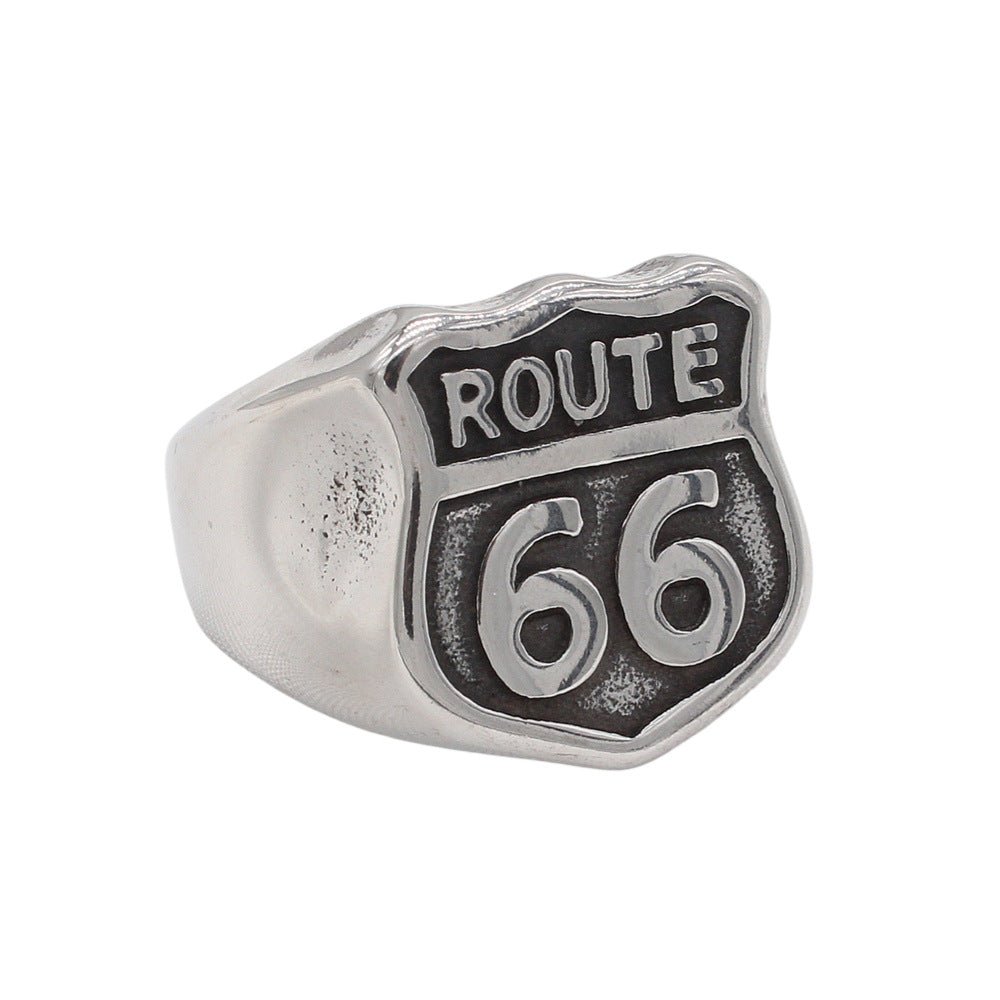 Planderful Jewelry Titanium Route 66 Ring For Men Vintage Retro Style Mens Ring Gift Idea