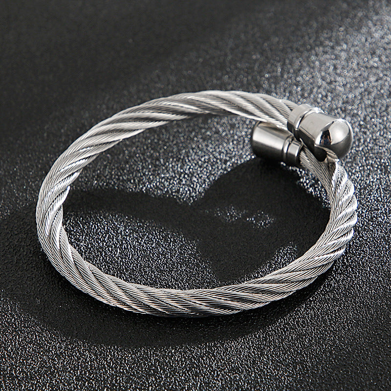 Punk Titanium Steel Wire Twist Pattern Men's Opening Bracelet Bracelet