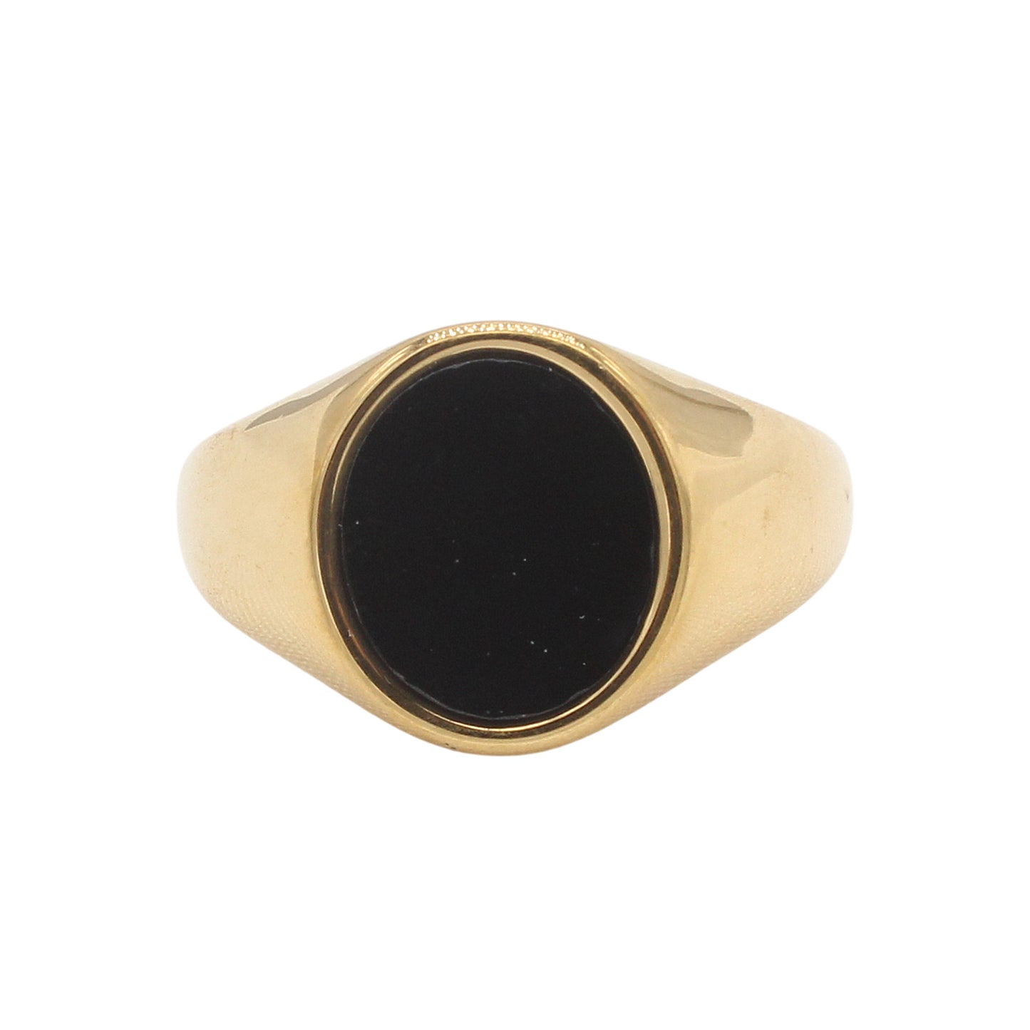 Planderful Jewelry Black Oval Stone Titanium Steel Ring For Everyday Unisex Wear