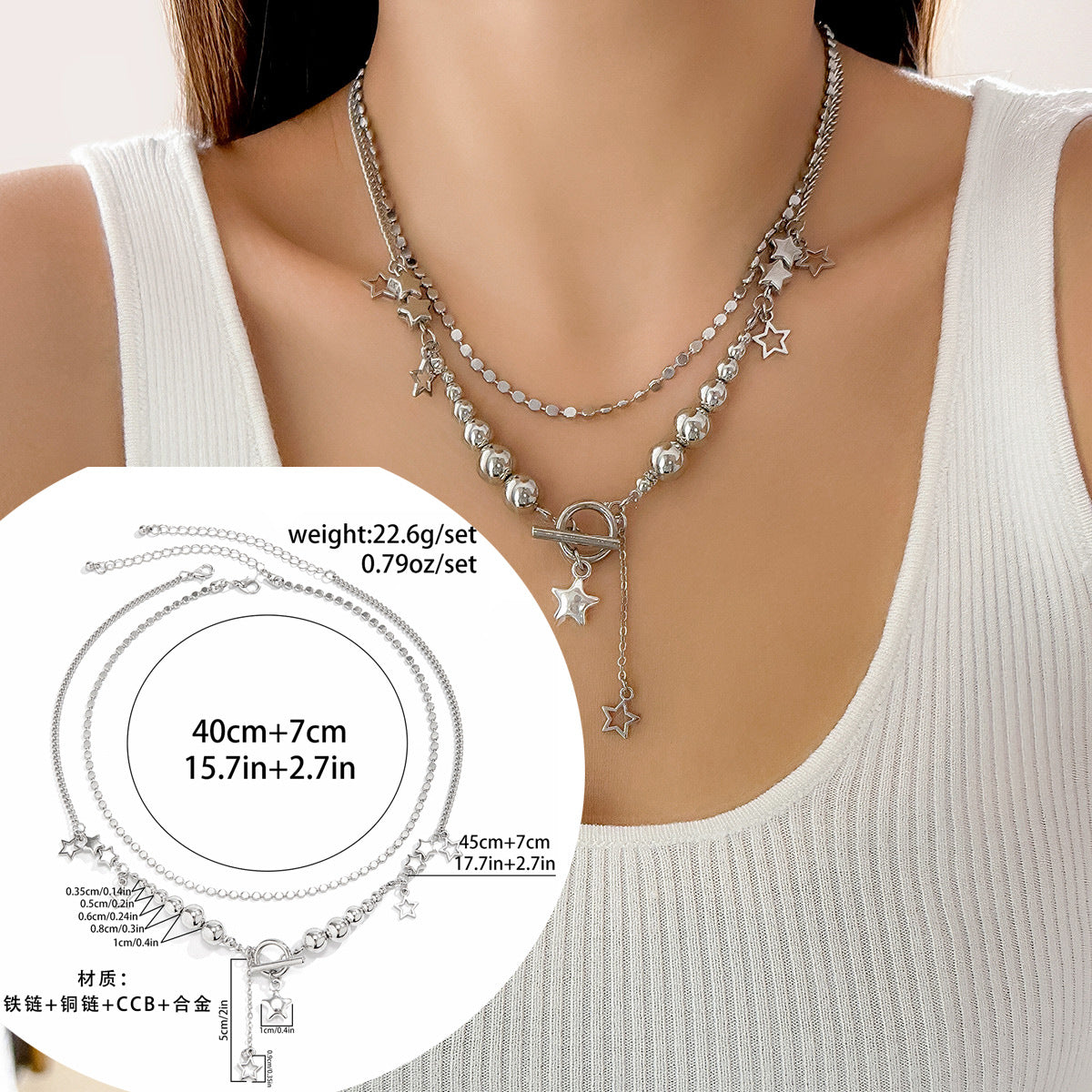 European and American Fashion Jewelry, Trendy Star Tassel Necklace Set, Women's Hip-hop Accessory