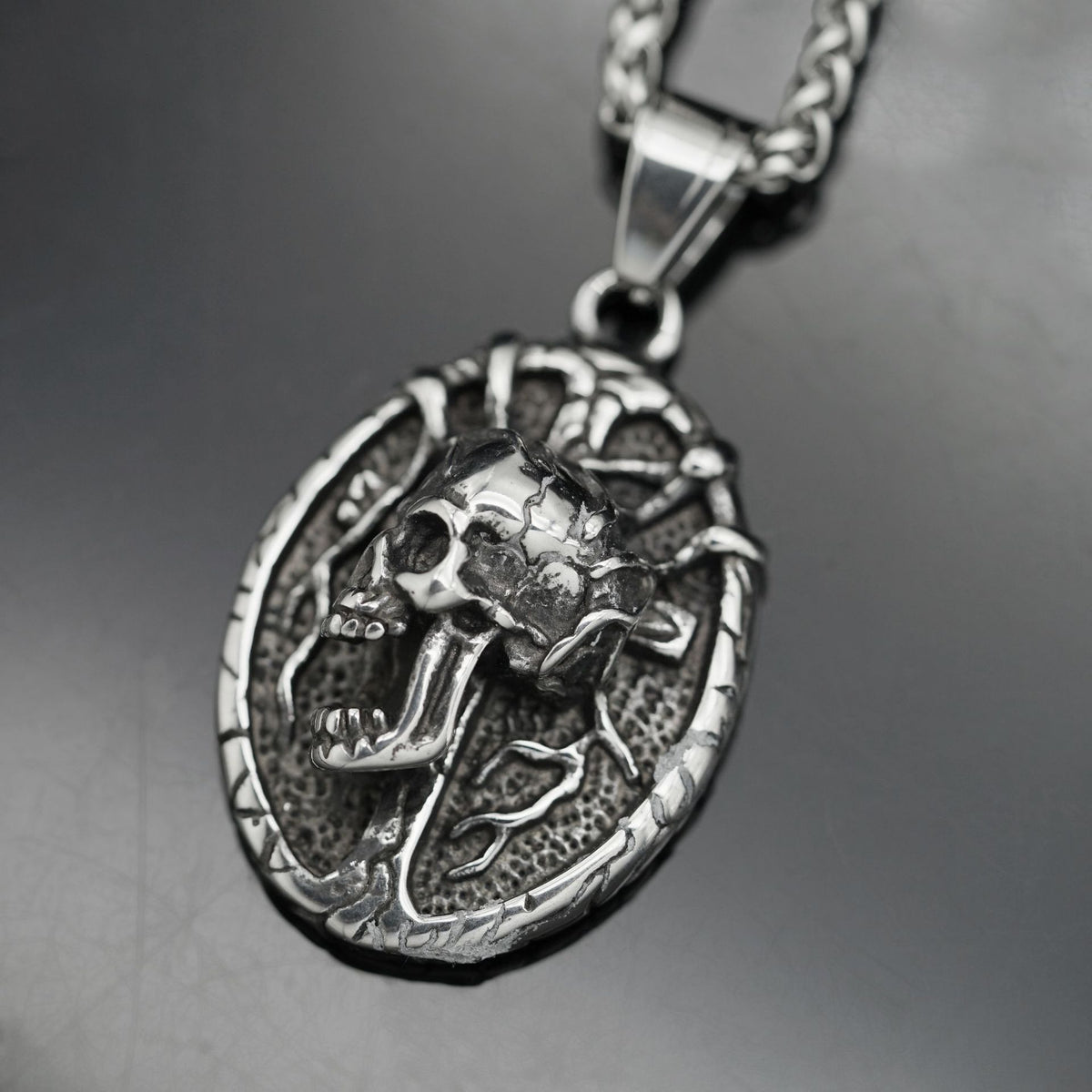 Vintage Skull Cross Stainless Steel Pendant Necklace