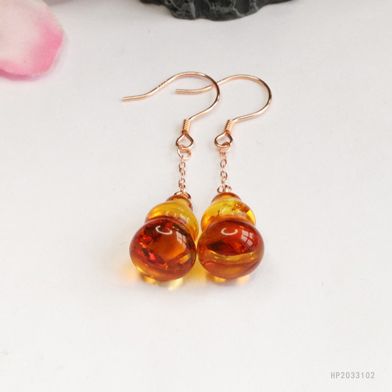 Amber Gourd 925 Silver Hook Earrings