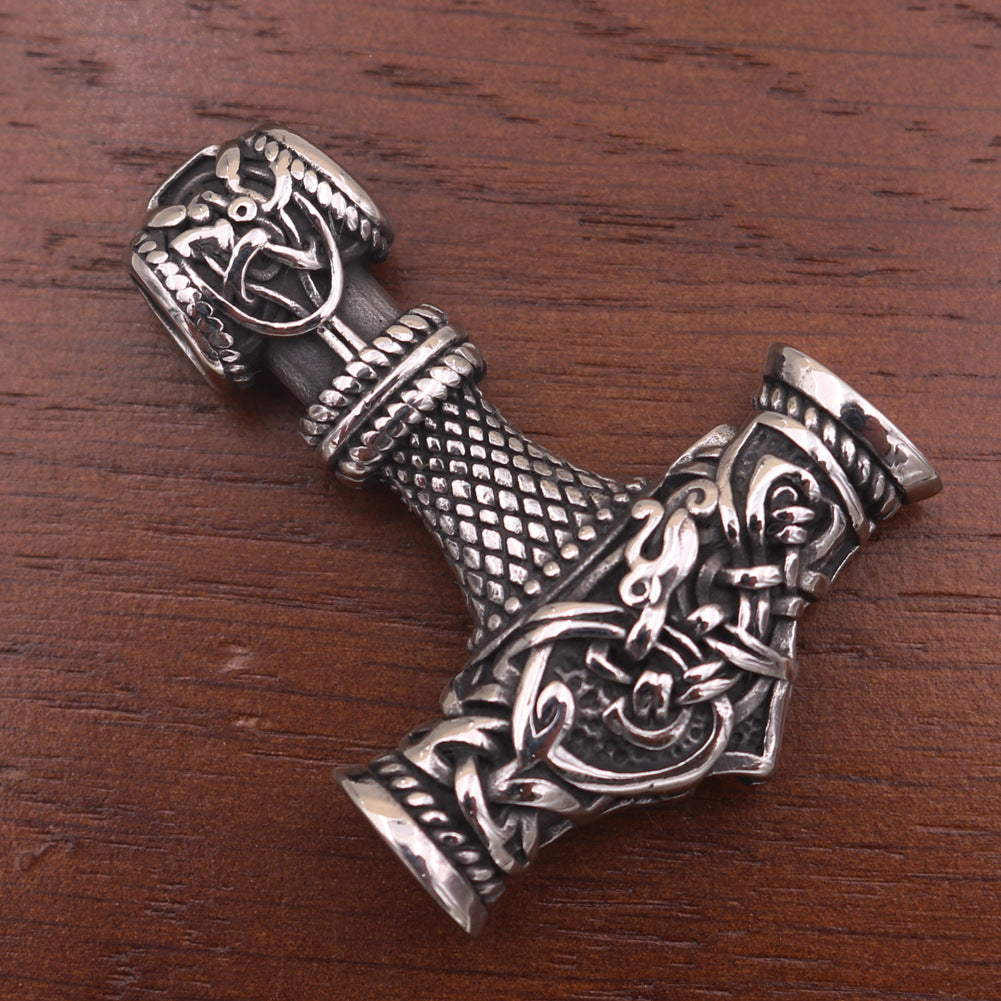 Thor's Hammer Titanium Steel Necklace with Odin Rune Pendant - Men's Nordic Jewelry