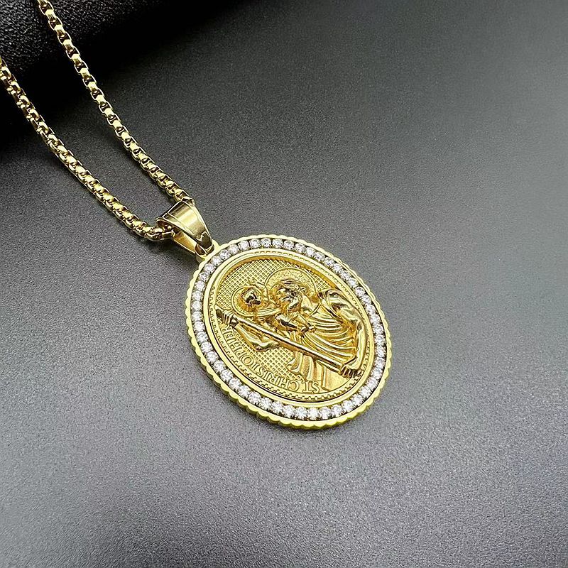 Zircon Necklace – Statement Stainless Steel Gold-Plated Jesus Father And Son Pendant