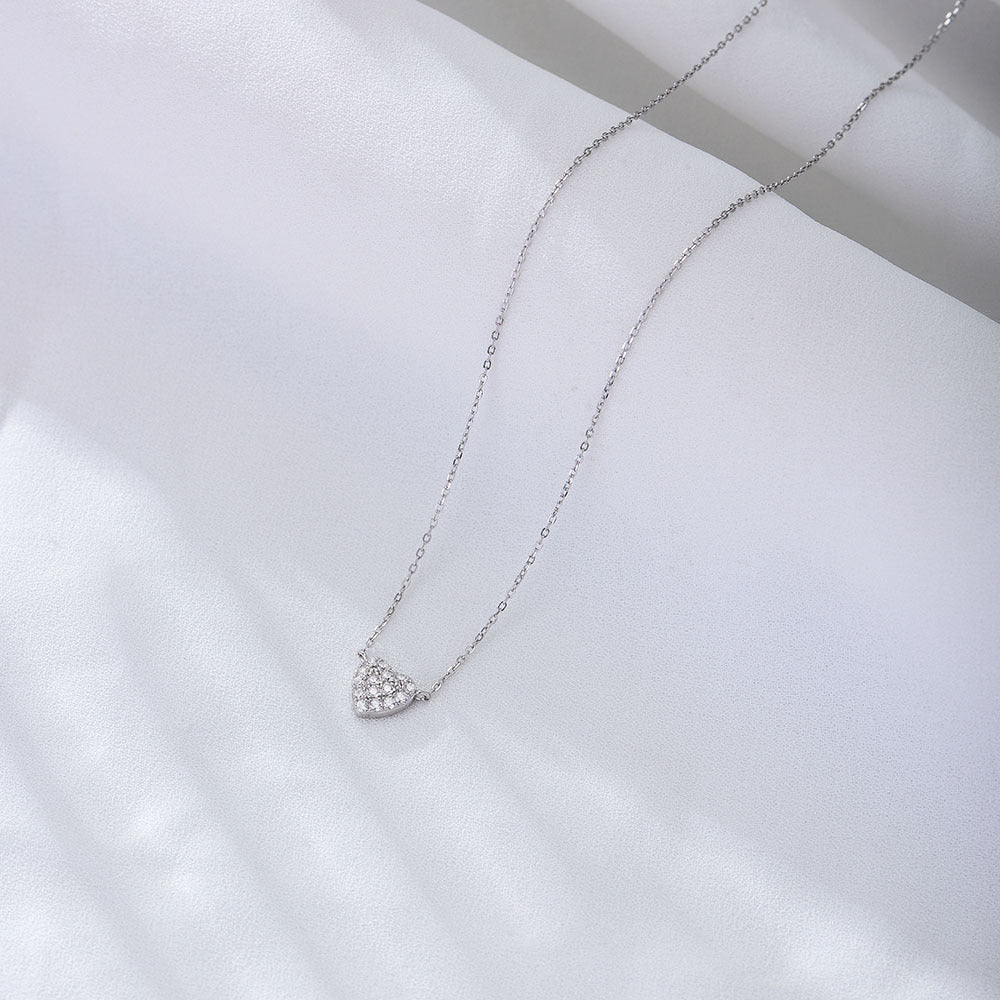 S925 Sterling Silver Heart-Shaped Micro-Inlaid Zircon Necklace Japanese Sweet Full Love Wholesale