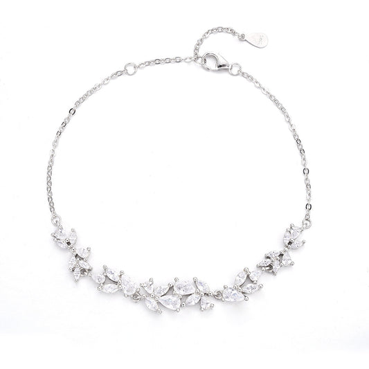 Zircon Wisteria Flower Silver Bracelet