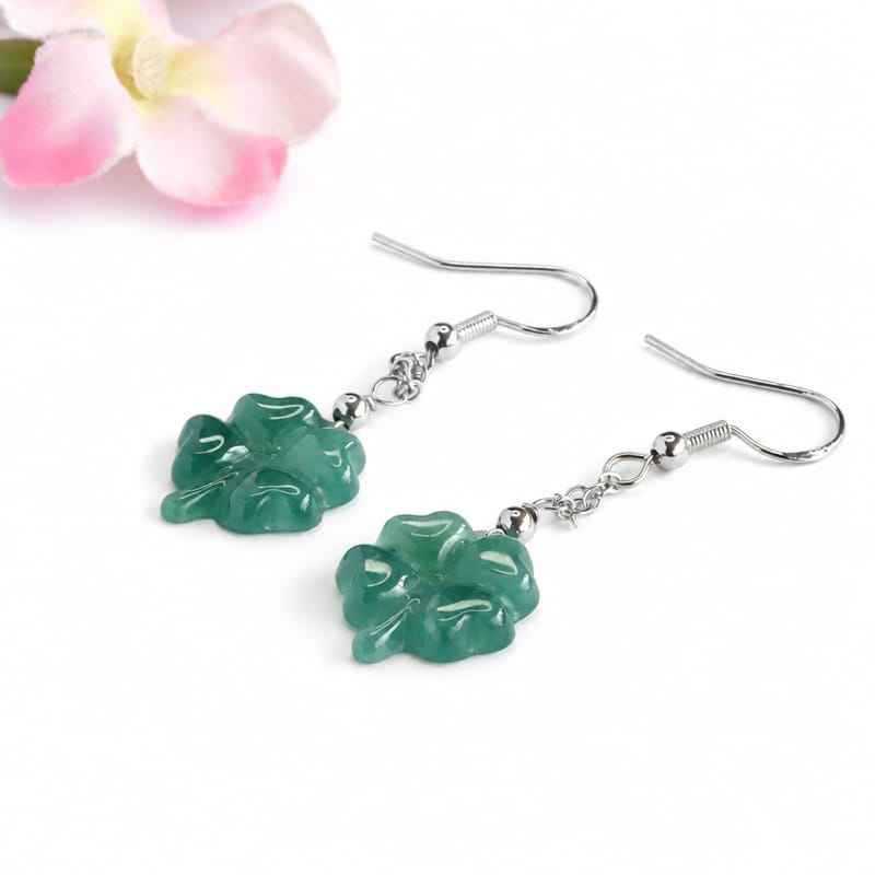 Jadeite Clover 925 Silver Hook Earrings