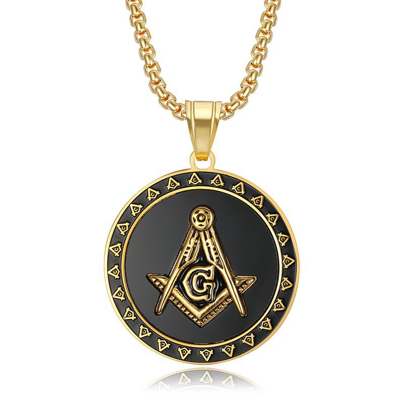 Planderful Everyday Genie Titanium Steel Gold Plated Masonic Pendant Necklace for Hip Hop Fans