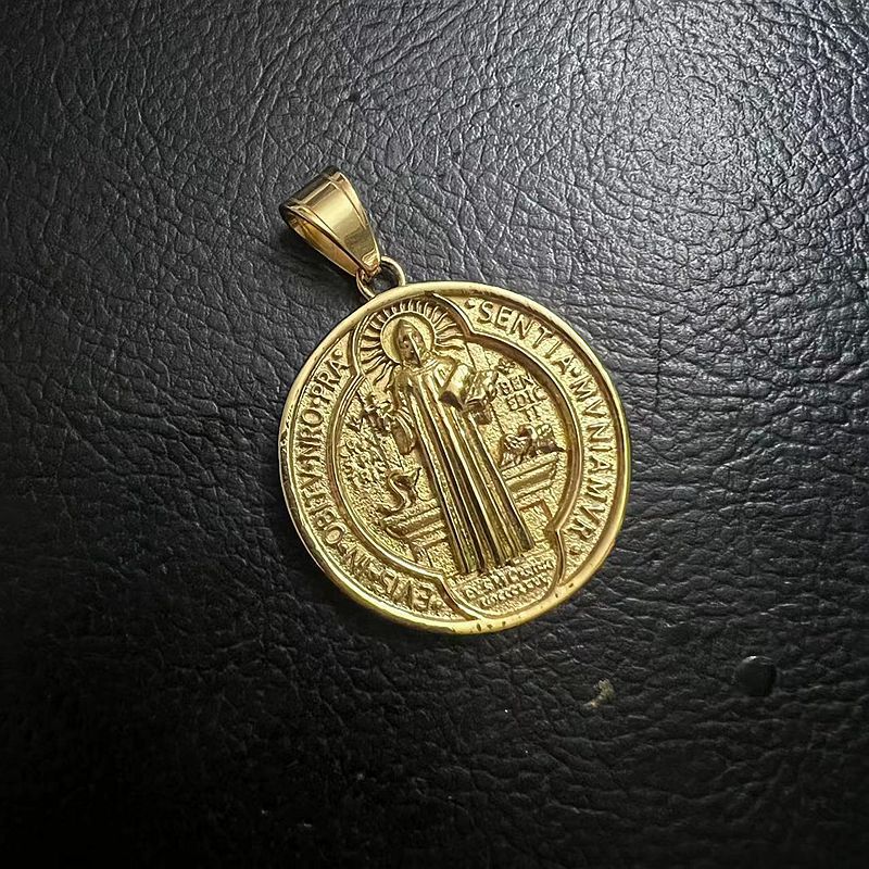 Saint Benedict Exorcism Pendant Necklace By Planderful Titanium Steel Gold Plated For Hip Hop Fans