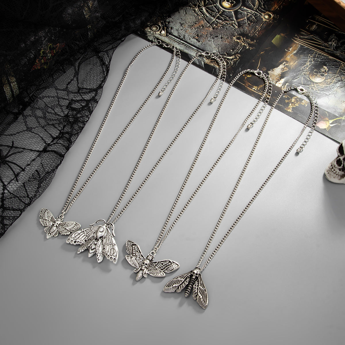 Gothic Moth, Bat & Cross Necklace
