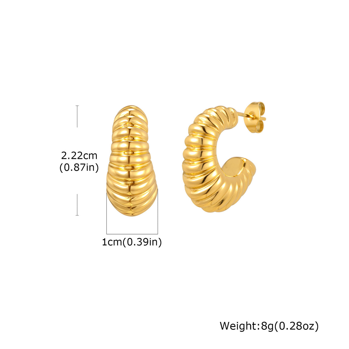 Ribbed Croissant Hoop Earrings — Gold Pair