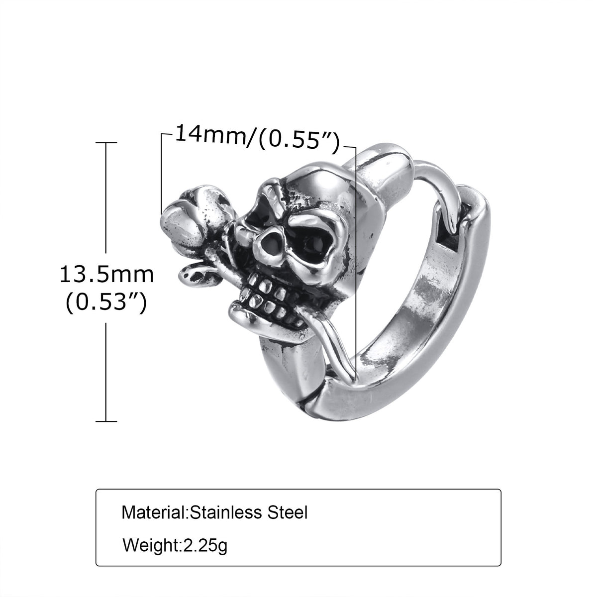 Skull & Rose Stainless Steel Hoop Earring — Single
