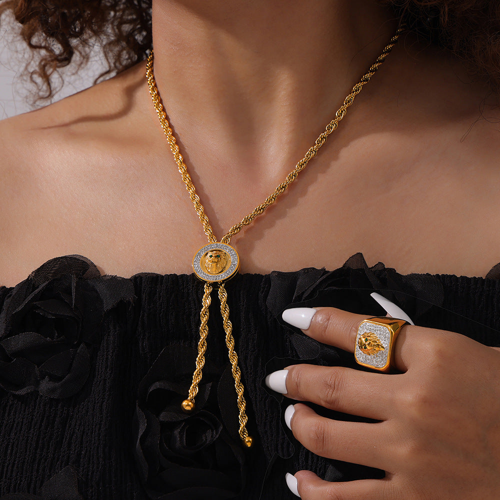 Lion Head Zircon Jewelry Set in European & American Style