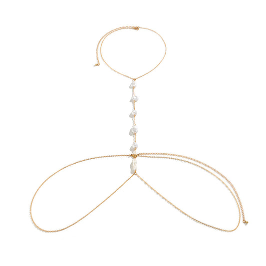 Elegant Imitation Pearl Body Chain Necklace with Baroque Detail by Planderful Collection