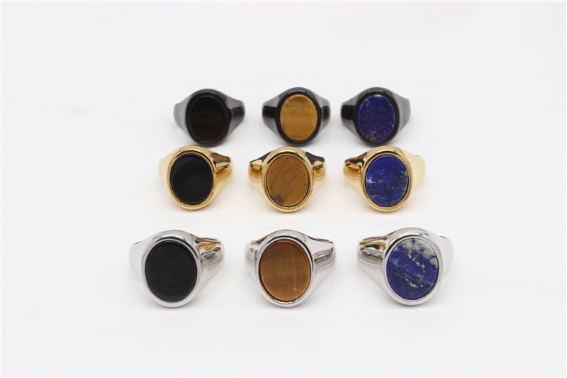 Planderful Titanium Steel Ring Durable Unisex Simple Oval Stone Protection Statement Everyday Genie Collection