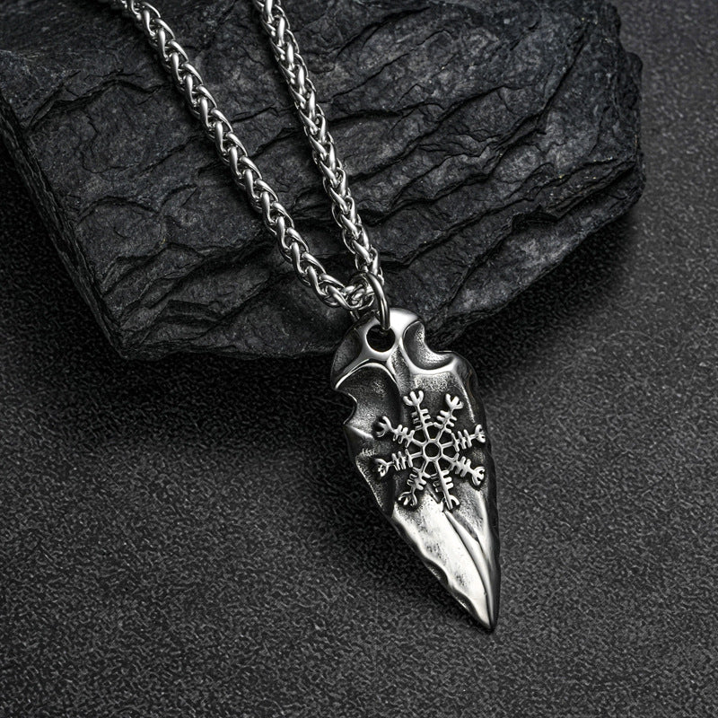 Planderful Titanium Steel Viking Compass Rune Necklace for Men Durable Retro Hip Hop Pendant