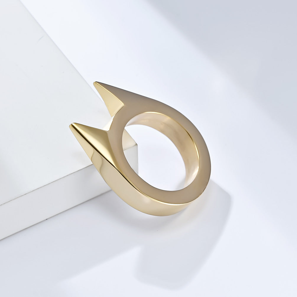 Planderful Everyday Genie Self Defense Ring With Spiked Cat Ear Design Gold Plated Titanium Steel For Men